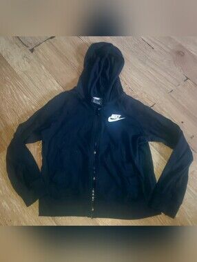 Juniors Nike Black Zip-Up Hoodie with Subtle White Logo